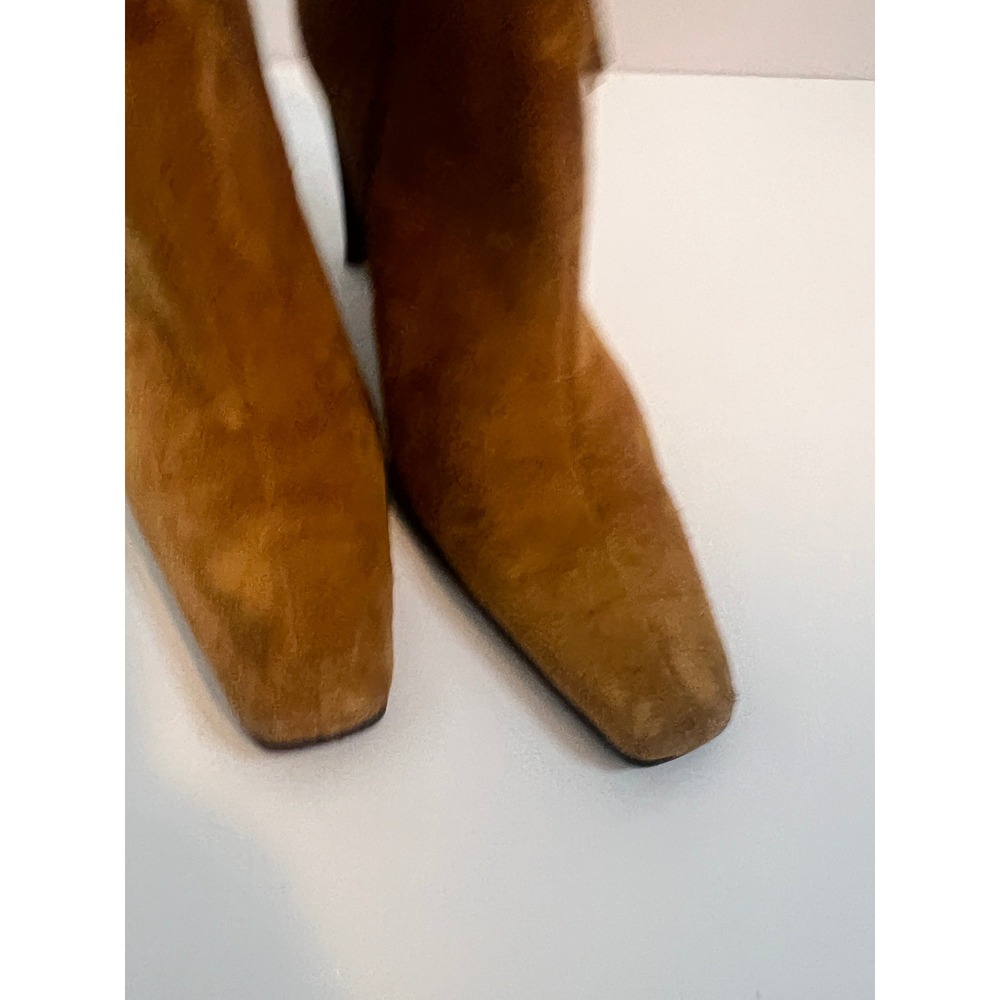 Predictions Leather Collection Tan Suede Fringe Square Toe Ankle Boots Womens 9 - Picture 2 of 7
